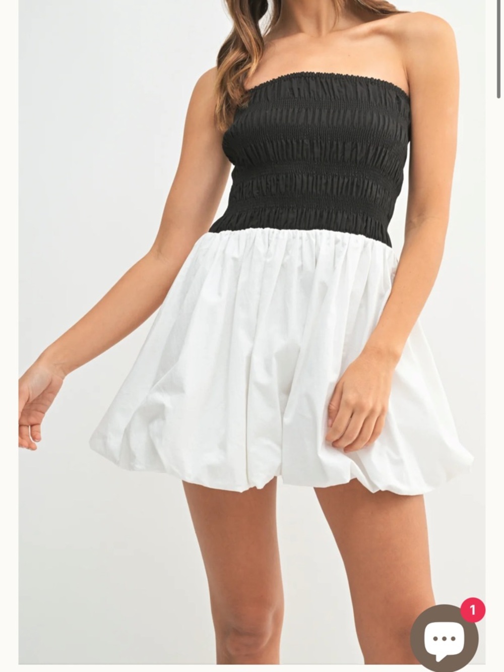 Strapless Black & White Smocked Mini Dress - Picture 3 of 4
